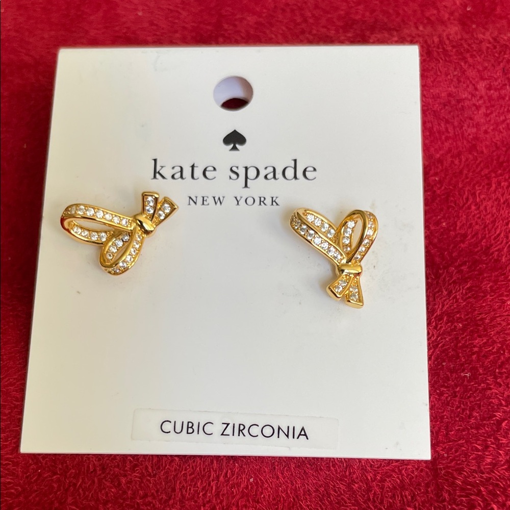 Kate Spade Gold Cubic Zirconia Bow Earrings NWT